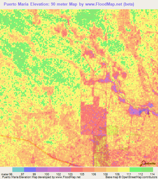 Puerto Maria,Paraguay Elevation Map
