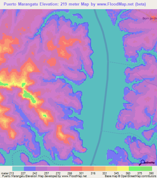 Puerto Marangatu,Paraguay Elevation Map