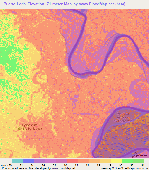 Puerto Leda,Paraguay Elevation Map