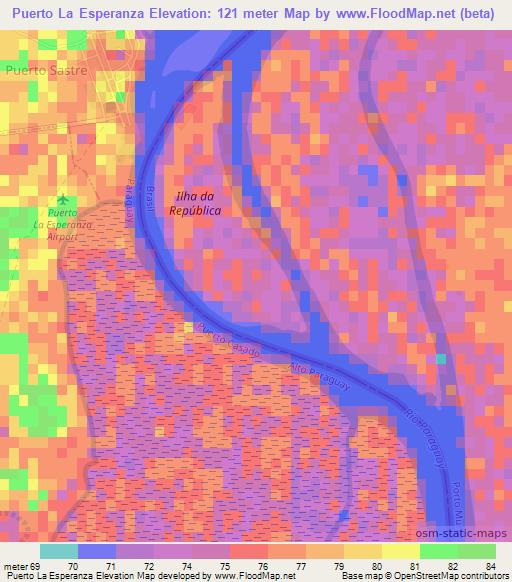 Puerto La Esperanza,Paraguay Elevation Map