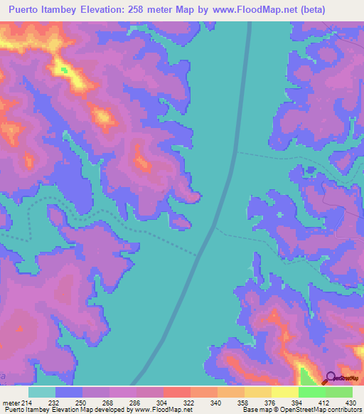 Puerto Itambey,Paraguay Elevation Map