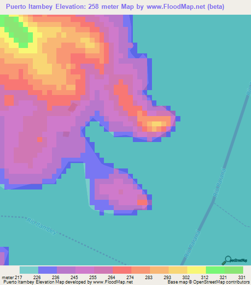 Puerto Itambey,Paraguay Elevation Map