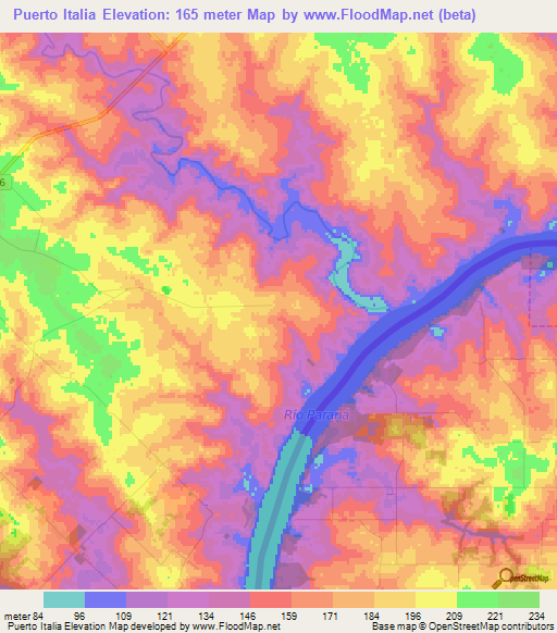 Puerto Italia,Paraguay Elevation Map
