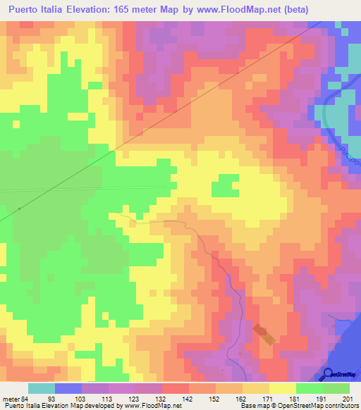 Puerto Italia,Paraguay Elevation Map