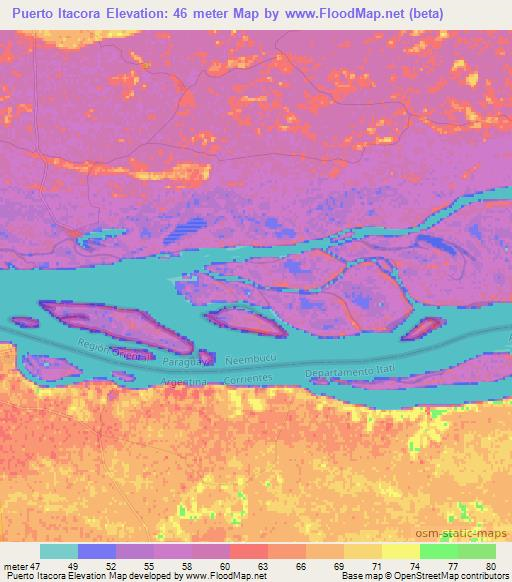 Puerto Itacora,Paraguay Elevation Map