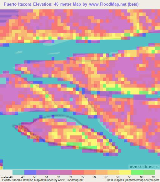 Puerto Itacora,Paraguay Elevation Map