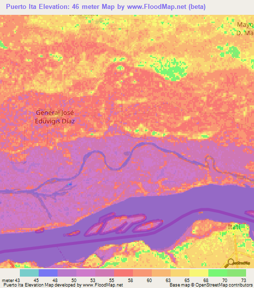 Puerto Ita,Paraguay Elevation Map