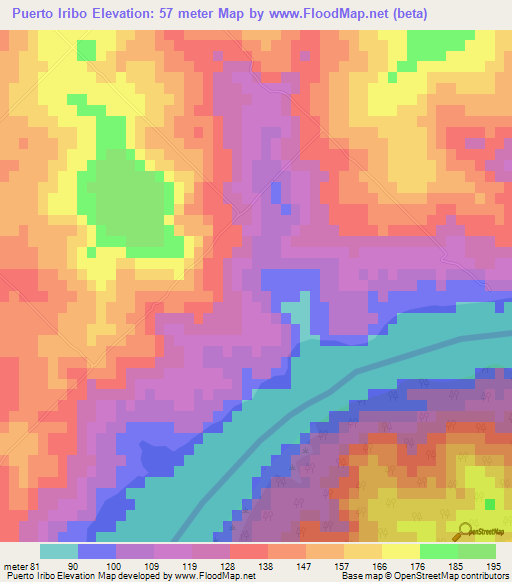 Puerto Iribo,Paraguay Elevation Map