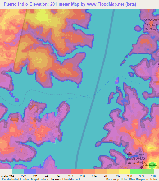 Puerto Indio,Paraguay Elevation Map