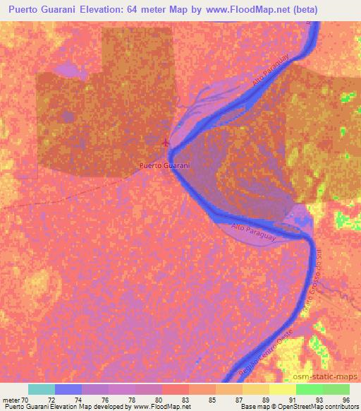 Puerto Guarani,Paraguay Elevation Map