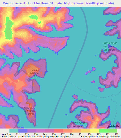 Puerto General Diaz,Paraguay Elevation Map