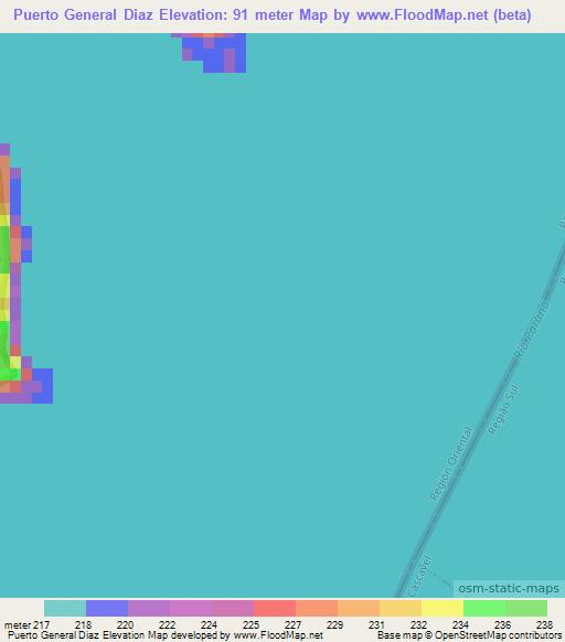 Puerto General Diaz,Paraguay Elevation Map