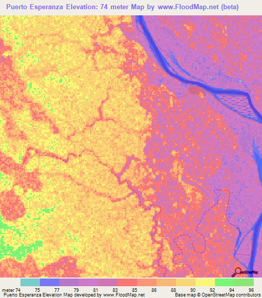 Puerto Esperanza,Paraguay Elevation Map
