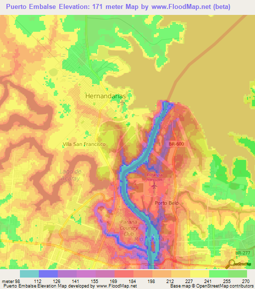 Puerto Embalse,Paraguay Elevation Map