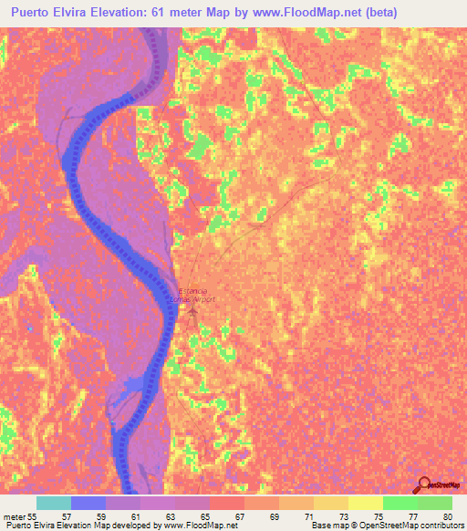 Puerto Elvira,Paraguay Elevation Map