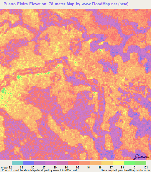 Puerto Elvira,Paraguay Elevation Map