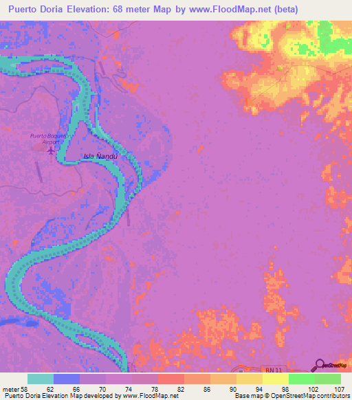 Puerto Doria,Paraguay Elevation Map