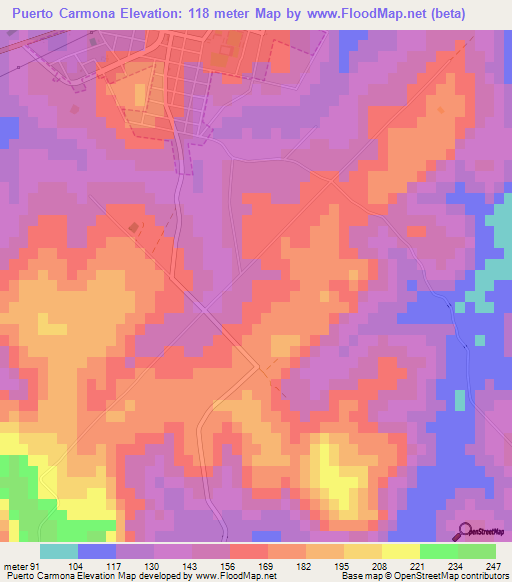 Puerto Carmona,Paraguay Elevation Map