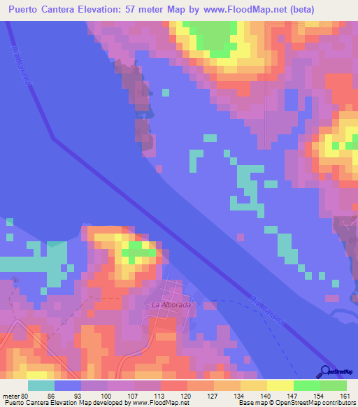 Puerto Cantera,Paraguay Elevation Map