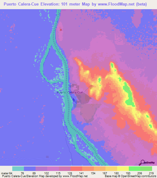 Puerto Calera-Cue,Paraguay Elevation Map