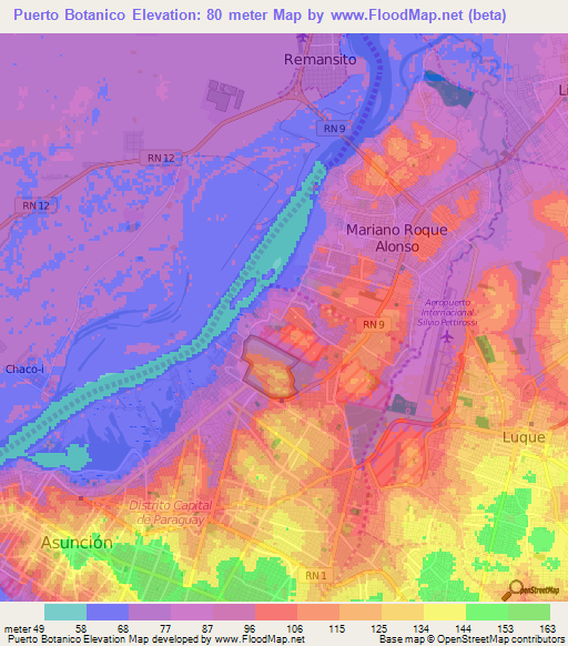 Puerto Botanico,Paraguay Elevation Map