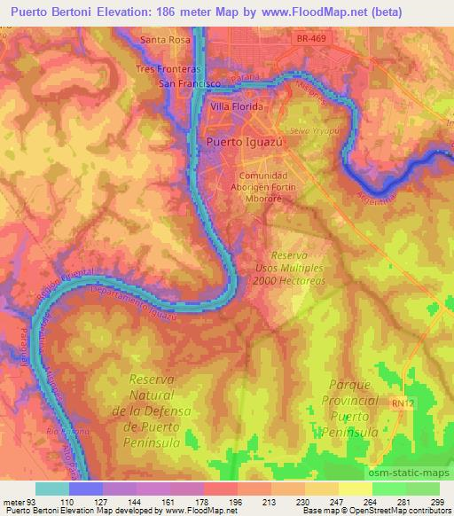 Puerto Bertoni,Paraguay Elevation Map