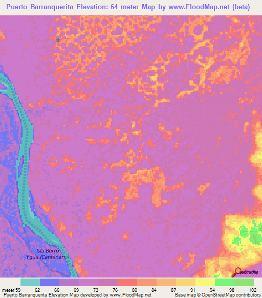 Puerto Barranquerita,Paraguay Elevation Map