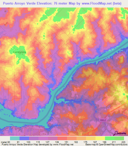 Puerto Arroyo Verde,Paraguay Elevation Map