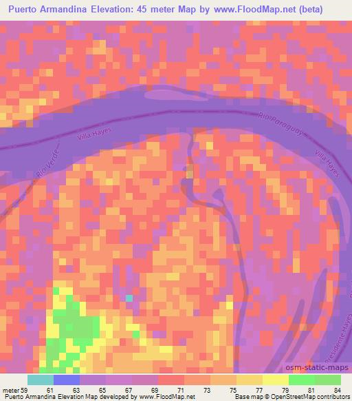 Puerto Armandina,Paraguay Elevation Map