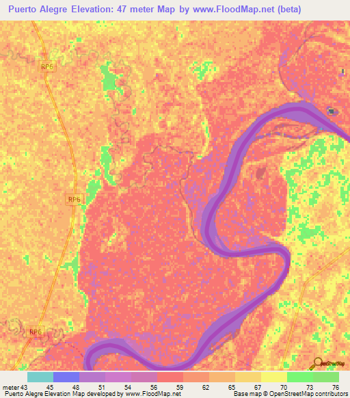 Puerto Alegre,Paraguay Elevation Map