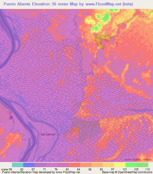 Puerto Abente,Paraguay Elevation Map