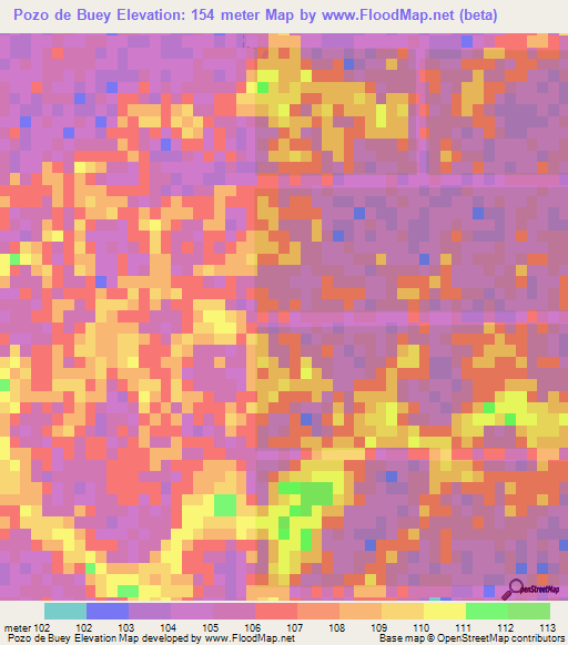 Pozo de Buey,Paraguay Elevation Map