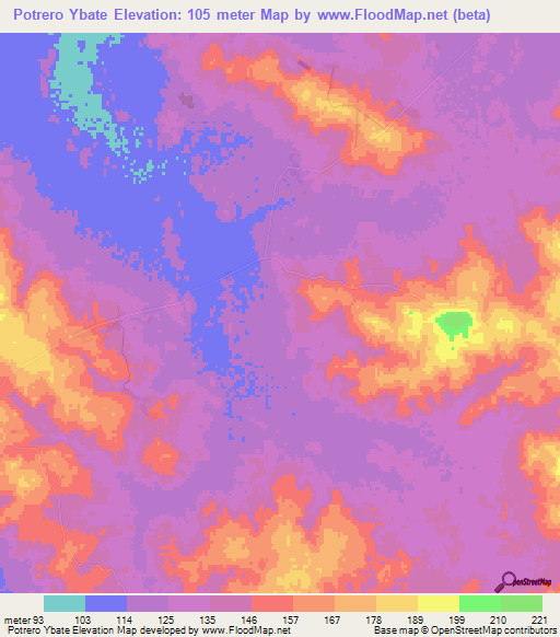 Potrero Ybate,Paraguay Elevation Map