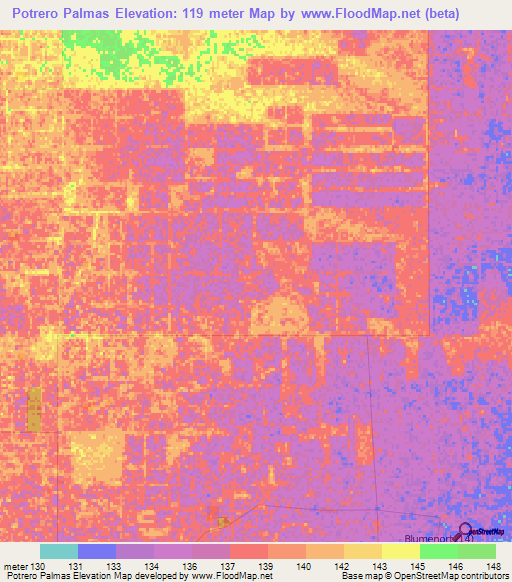 Potrero Palmas,Paraguay Elevation Map
