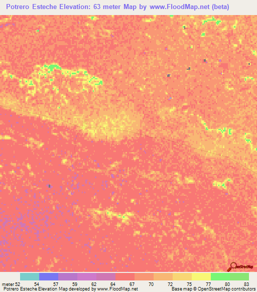 Potrero Esteche,Paraguay Elevation Map