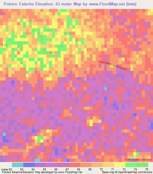 Potrero Esteche,Paraguay Elevation Map