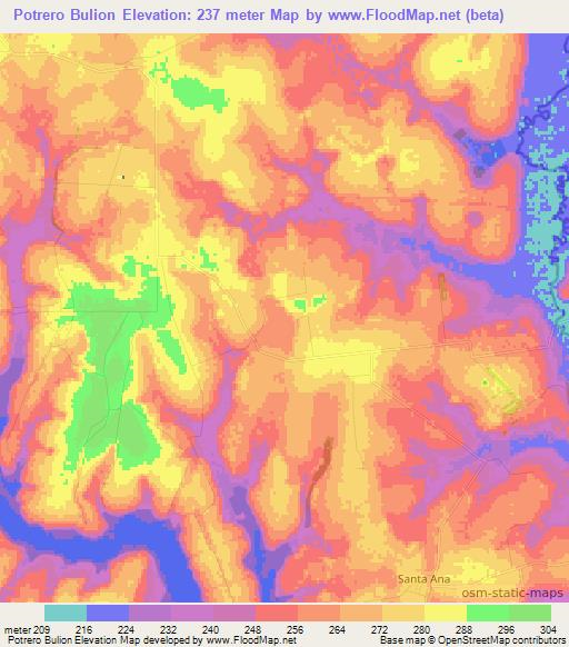 Potrero Bulion,Paraguay Elevation Map