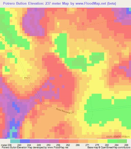 Potrero Bulion,Paraguay Elevation Map