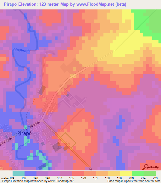 Pirapo,Paraguay Elevation Map