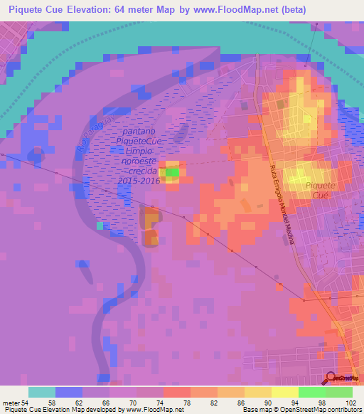 Piquete Cue,Paraguay Elevation Map