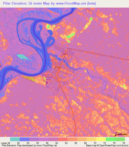 Pilar,Paraguay Elevation Map
