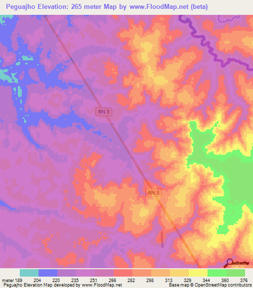 Peguajho,Paraguay Elevation Map