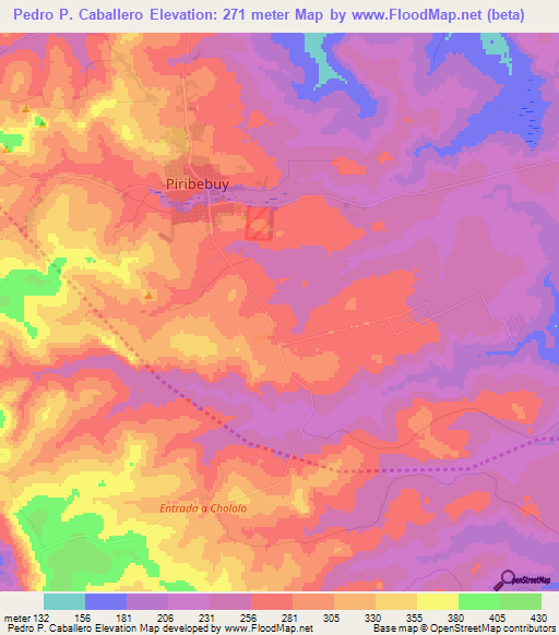Pedro P. Caballero,Paraguay Elevation Map