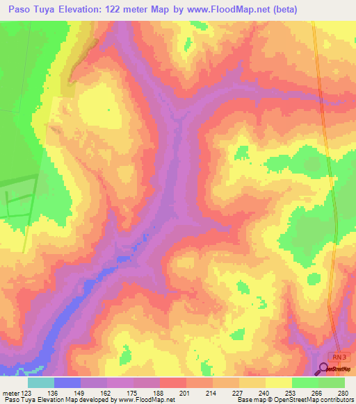 Paso Tuya,Paraguay Elevation Map