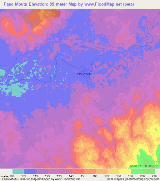 Paso Mbutu,Paraguay Elevation Map