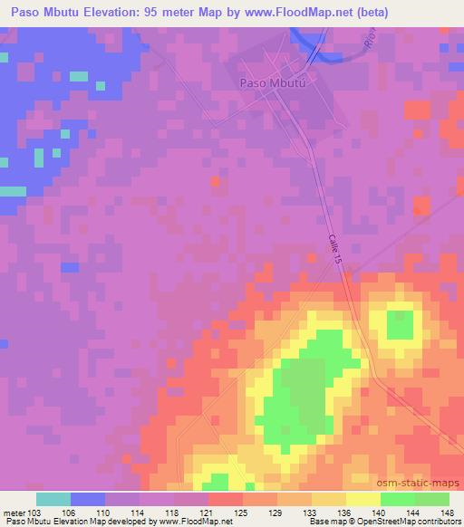 Paso Mbutu,Paraguay Elevation Map