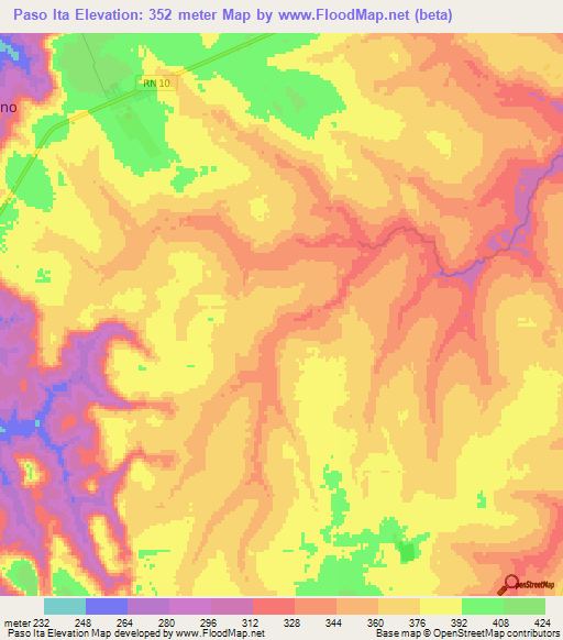 Paso Ita,Paraguay Elevation Map