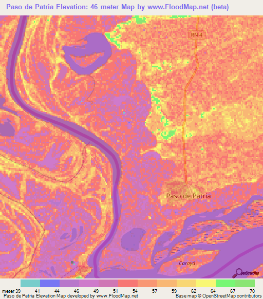 Paso de Patria,Paraguay Elevation Map