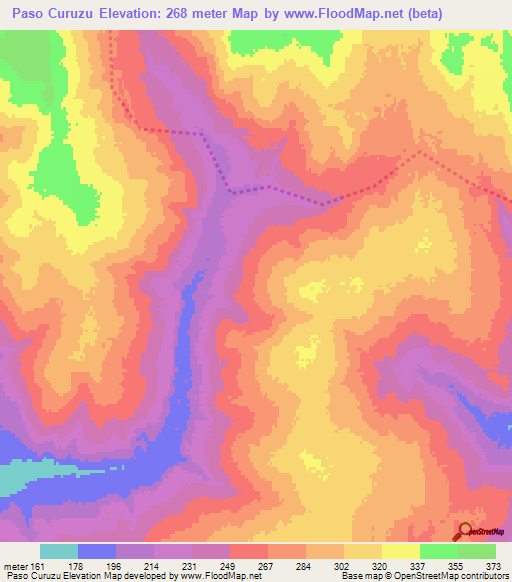 Paso Curuzu,Paraguay Elevation Map
