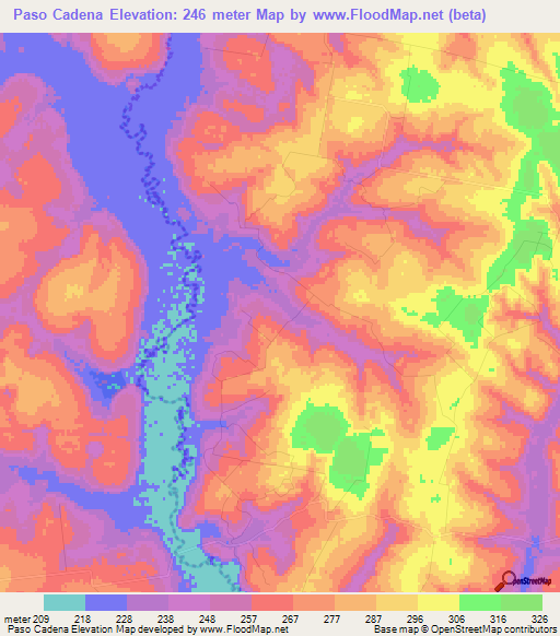Paso Cadena,Paraguay Elevation Map